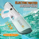 Electric water absorption device with shark branding against a water-themed background pichkari holi