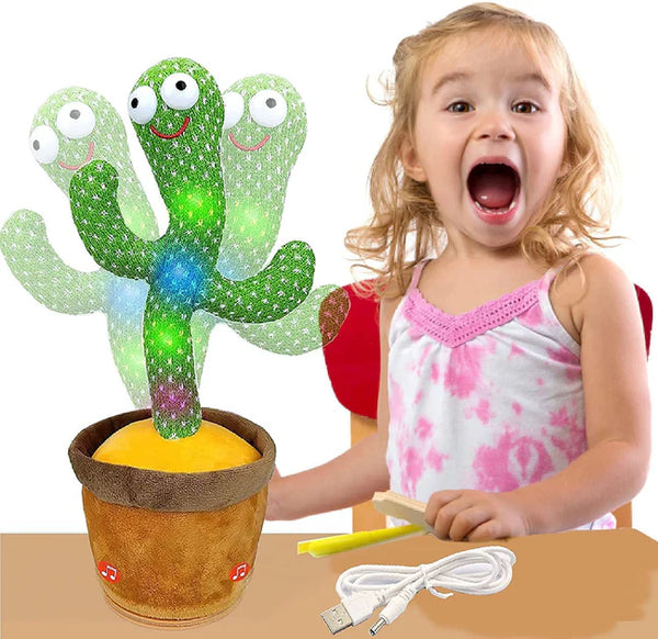 Dancing Cactus Talking Plush Toy With Singing & Recording Function - Repeat What You Say - Rechargeable Cable
