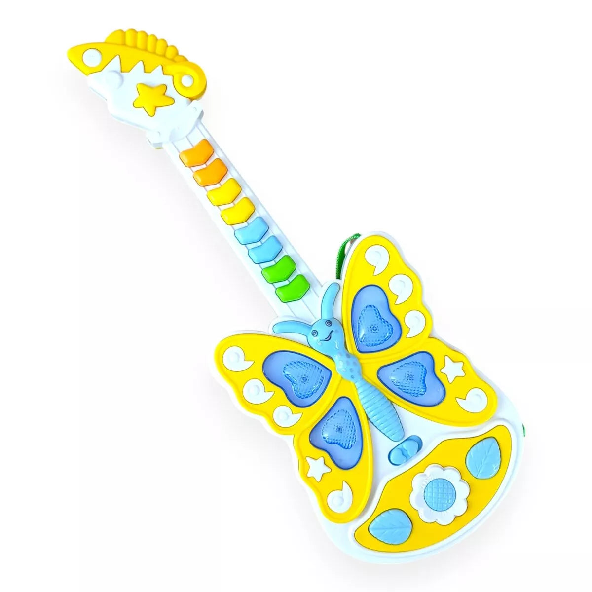 Colorful toy guitar with butterfly design