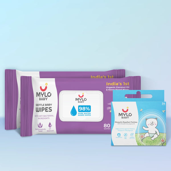 Gentle Baby Wipes With Lid (Pack of 2) + Mosquito Patches (Pack of 24)