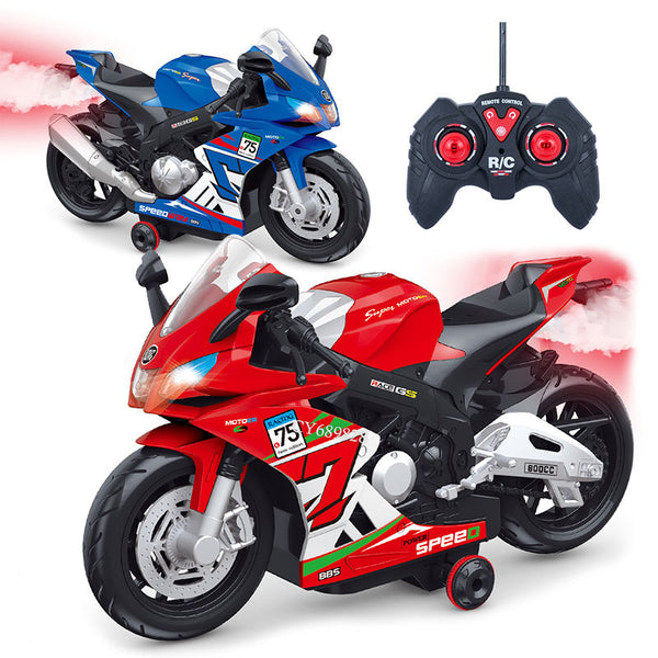 Kiddivilla Rechargeable RC Stunt Bike Toy | 1:16 Remote Control Motorcycle with 360 Spin & Smoke Effect