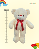 Elegant Rose-Texture Cream Teddy Bear with Red Bow – 70 cm