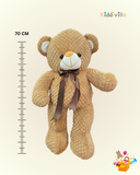 Premium Waffle-Texture Brown Teddy Bear with Bow – 70 cm