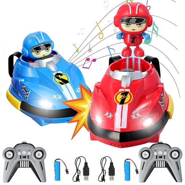 KiddiVilla Set of 2 RC Bumper Cars with Ejectable Robots, LED and Rechargeable Battery, Interactive Toy for Children Boys and Girls, Gift for 4 5 6 7 8 9 10 Years Old