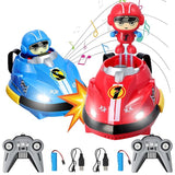 KiddiVilla Set of 2 RC Bumper Cars with Ejectable Robots, LED and Rechargeable Battery, Interactive Toy for Children Boys and Girls, Gift for 4 5 6 7 8 9 10 Years Old