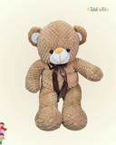 Premium Waffle-Texture Brown Teddy Bear with Bow – 70 cm