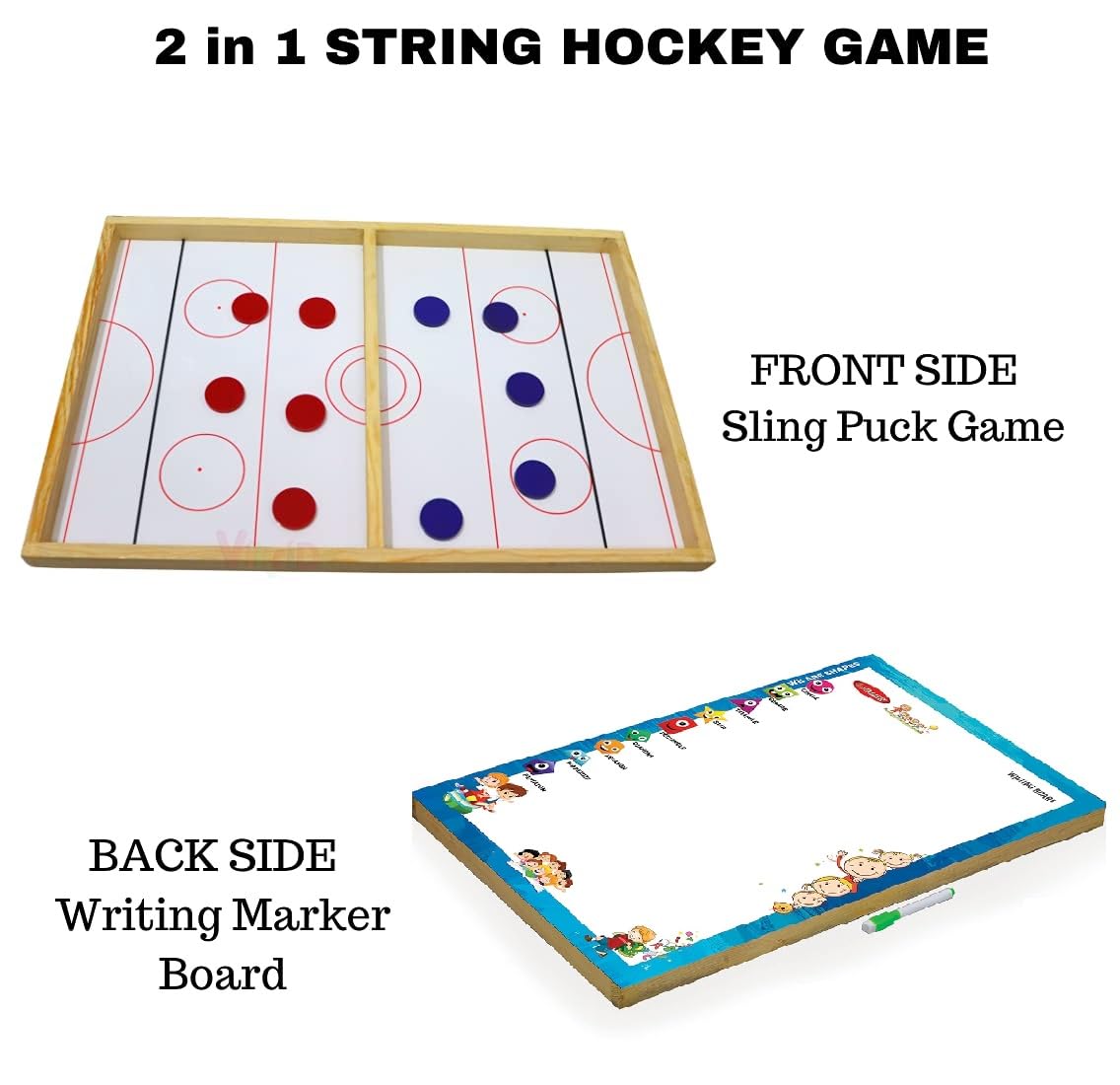 2 in 1 string hockey game with a white marker board