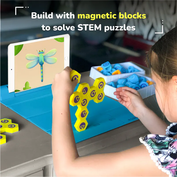 "Build and solve S.T.E.M. puzzles with Plugo Link Boost design thinking and engineering skills  Design structures with magnetic blocks, solve 300+ challenges"