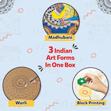 Little Berry Indian Art Forms Kits – 3 in 1c | Learn Warli & Block Printing | DIY Art & Craft Kits with Drawing Kit & Colour Set for Kids 6-12 | Educational Gift for Girls & Boys