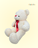 Elegant Rose-Texture Cream Teddy Bear with Red Bow – 70 cm