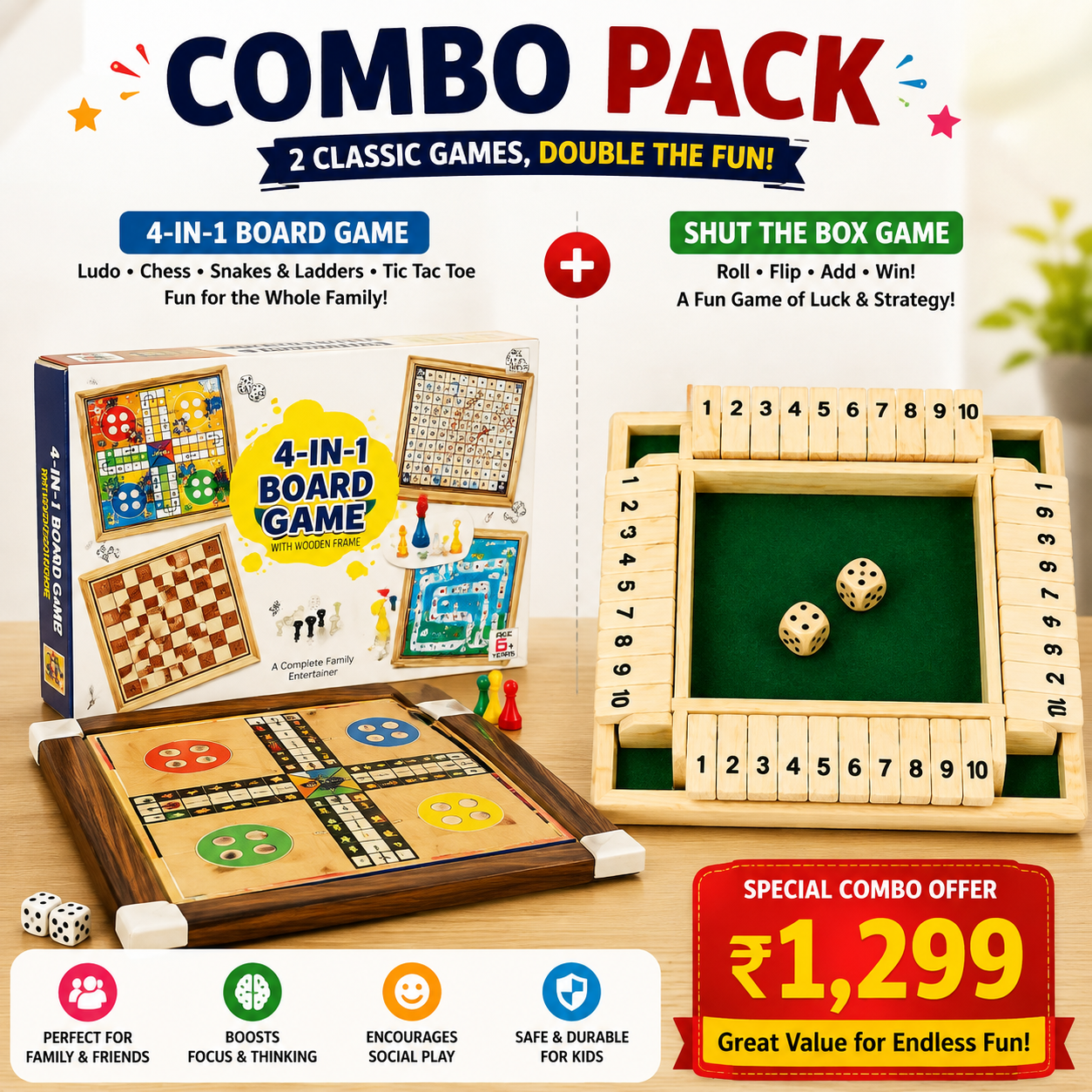4-in-1 board game set with the box