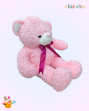 Premium Rose-Texture Pink Teddy Bear with Ribbon Bow – 70 cm