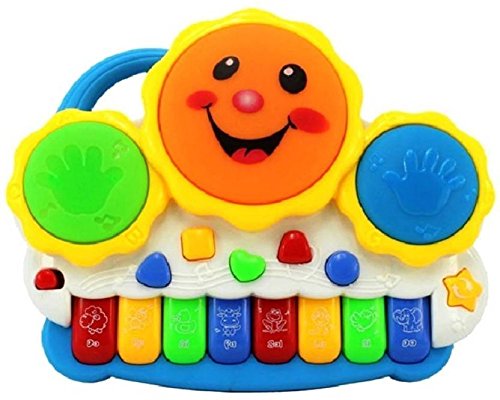 Smiley Piano Drum Keyboard with Music,  Flashing Lights, Animal Sounds and Songs