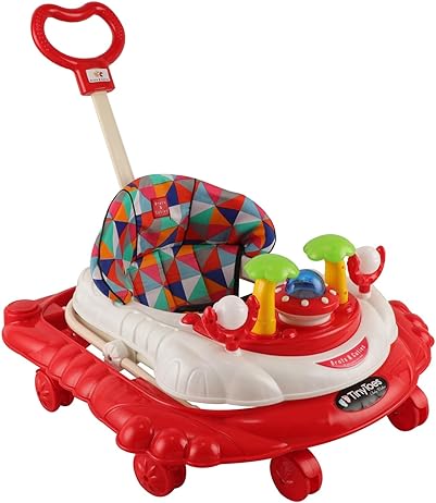 Baby Walker with Adjustable height, Parental Handle, Stopper, Activity Toys and Music with Light