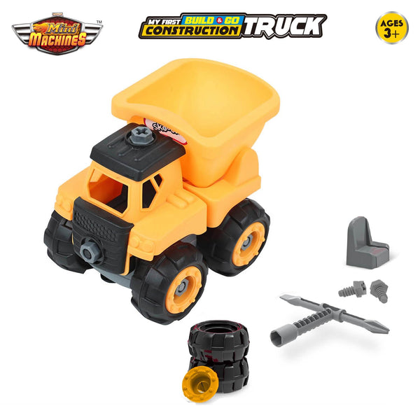 Mini Machines Build & Go Stylish Engineering Construction Vehicle Dump Truck with T-Shape Screw Driver Educational & Pretend Play Toy for Kids Multicolor Age 3+
