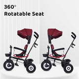 Click to see full view  2 VIDEOS  KiddiVilla Tricycles for Kids with Premium EVA Wheels, 360° Rotatable Seat, Storage Basket & Canopy | Baby Trike Cycle for 1.5 to 5 Years, Upto 25 Kg Boy & Girl (Maroon Black)