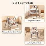 Marshmallow Smart 3-in-1 High Chair with Swing for Baby, Adjustable Height, Dual Tray, Reclinable Backrest & Footrest Feeding Chair for 6 Months to 5 Years Kids |(Abstract Grey)