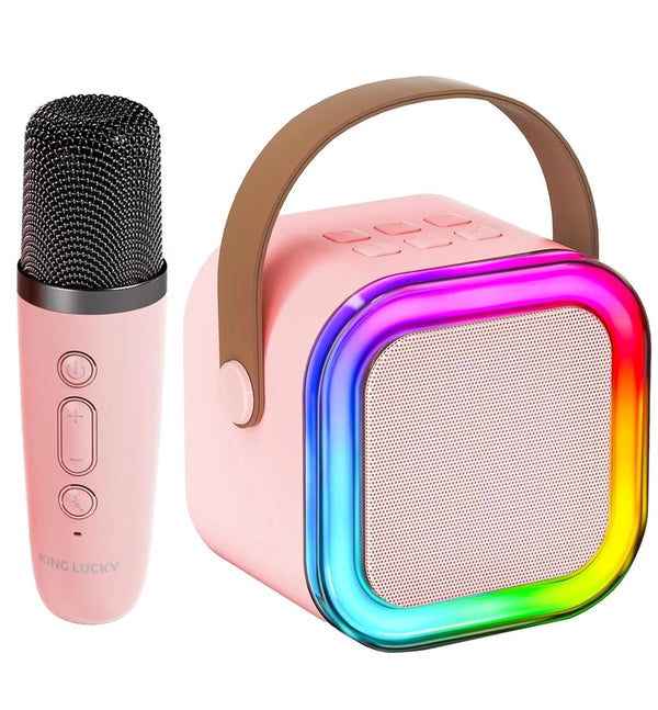 Mini Karaoke Machine for Kids, Portable Bluetooth Speaker with Wireless Microphone, MP3 Music Player Gifts Toys for Girls