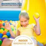 Child playing with colorful balls in a multifunctional pool designed for indoor imaginative play.