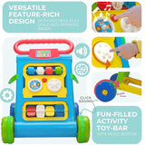 Activity Walers Learning Push Wlkers for Babies 6 to 18 Months, Foldable Musical Walers with Recreational Toy Bar (Blue)