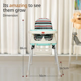 4In1 High Chair For Baby/Kids, Toddler Feeding Booster Seat With Wheels, 3 Height Adjustments, With Cushion, 6 Month To 3 Years, Portable (Blue)