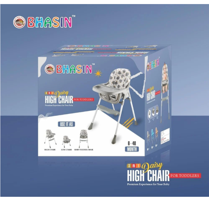 Bhasin Daisy High Chair packaging on a blue background