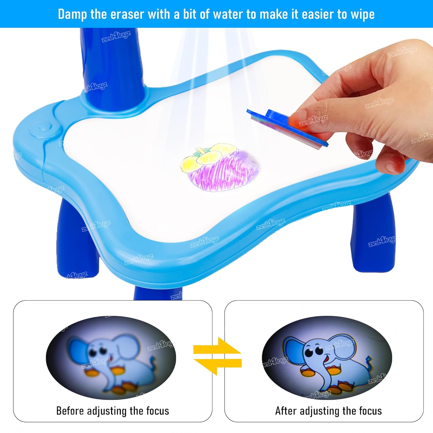Blue plastic tool with a hand adjusting it,
