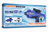 Toy water gun packaging with blue and white design
