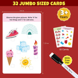 Educational card set with illustrations and text on a red background