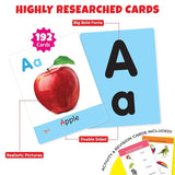 Educational flashcards with letters and images on a white background