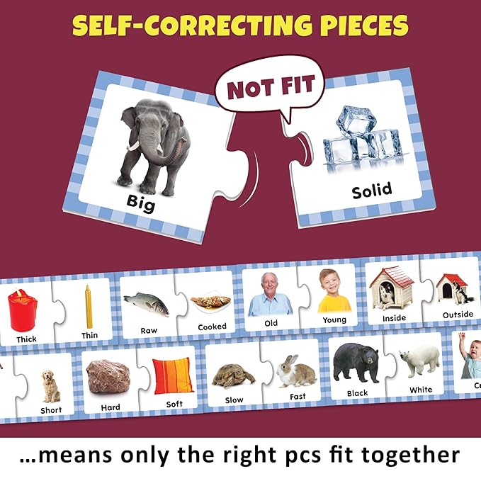 Educational puzzle with self-correcting pieces on a purple background