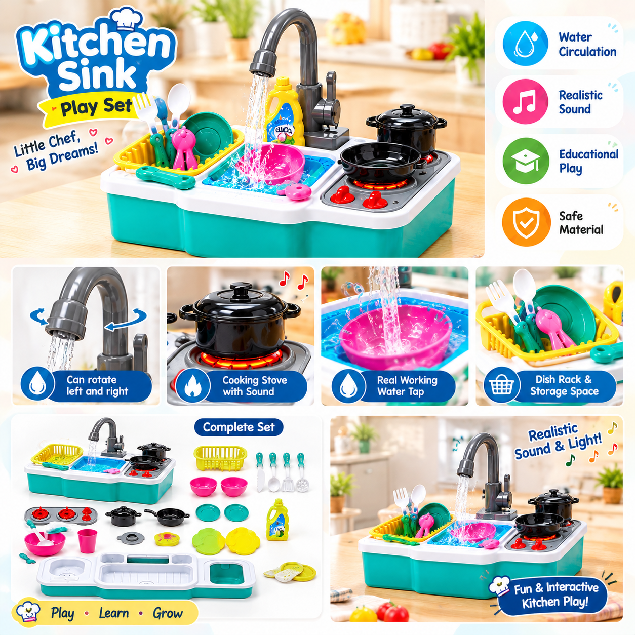 Electric Dishwashing Station Toy for Kids