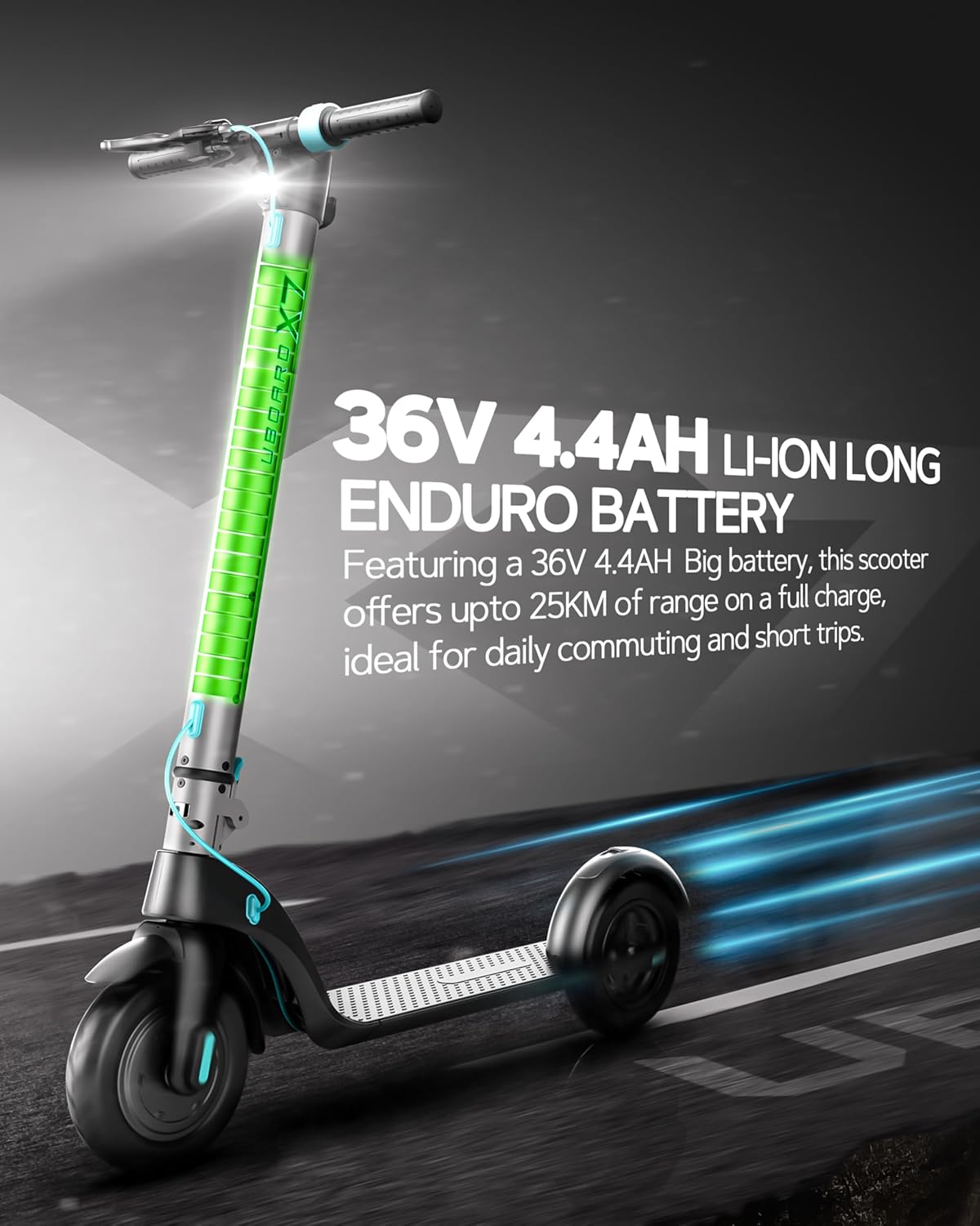 Electric scooter with green frame