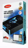 Packaging for a 4-in-1 Jumbo Ice-Hockey Game Set with Ludo, Snake & Ladder, and a whiteboard. The box displays images of the game and its components, along with text describing the product.