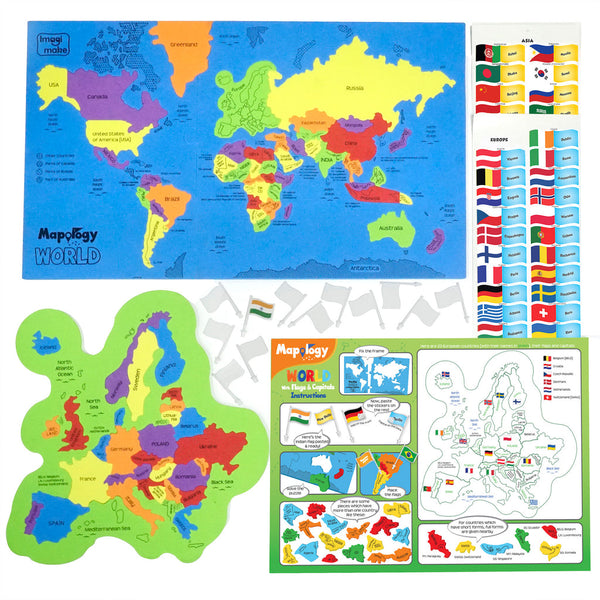 ImagiMake Combo: Map Puzzle of India and World with Capitals and Flags of Countries