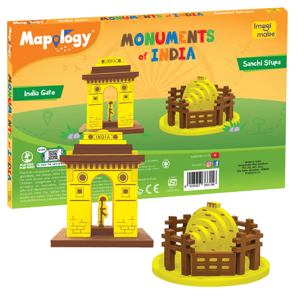 ImagiMake Mapology Monuments of India - Sanchi Stupa & India Gate