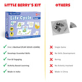 Comparison chart of 'Little Berry's Kit' Life Cycle Puzzle with other products on a white background.