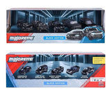 Box of Majorette Black Edition toy cars with various models displayed.