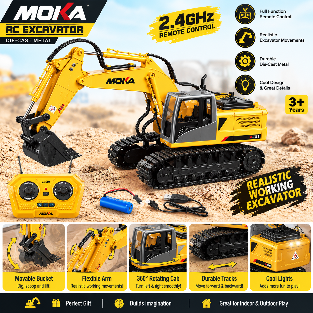 Remote Control Excavator Toy, 2.4GHz RC Excavator