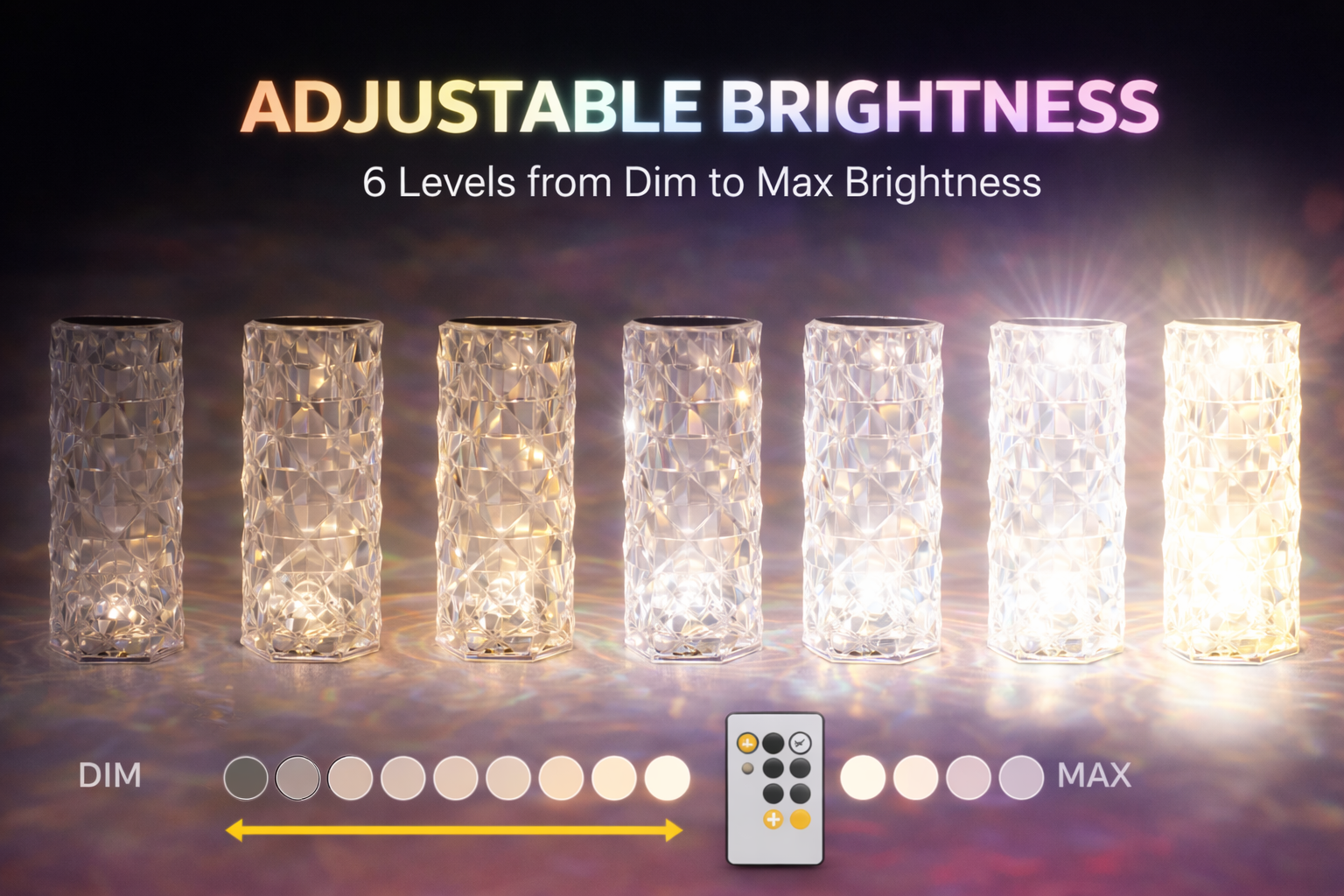 Set of LED string lights with adjustable brightness control on a dark background
