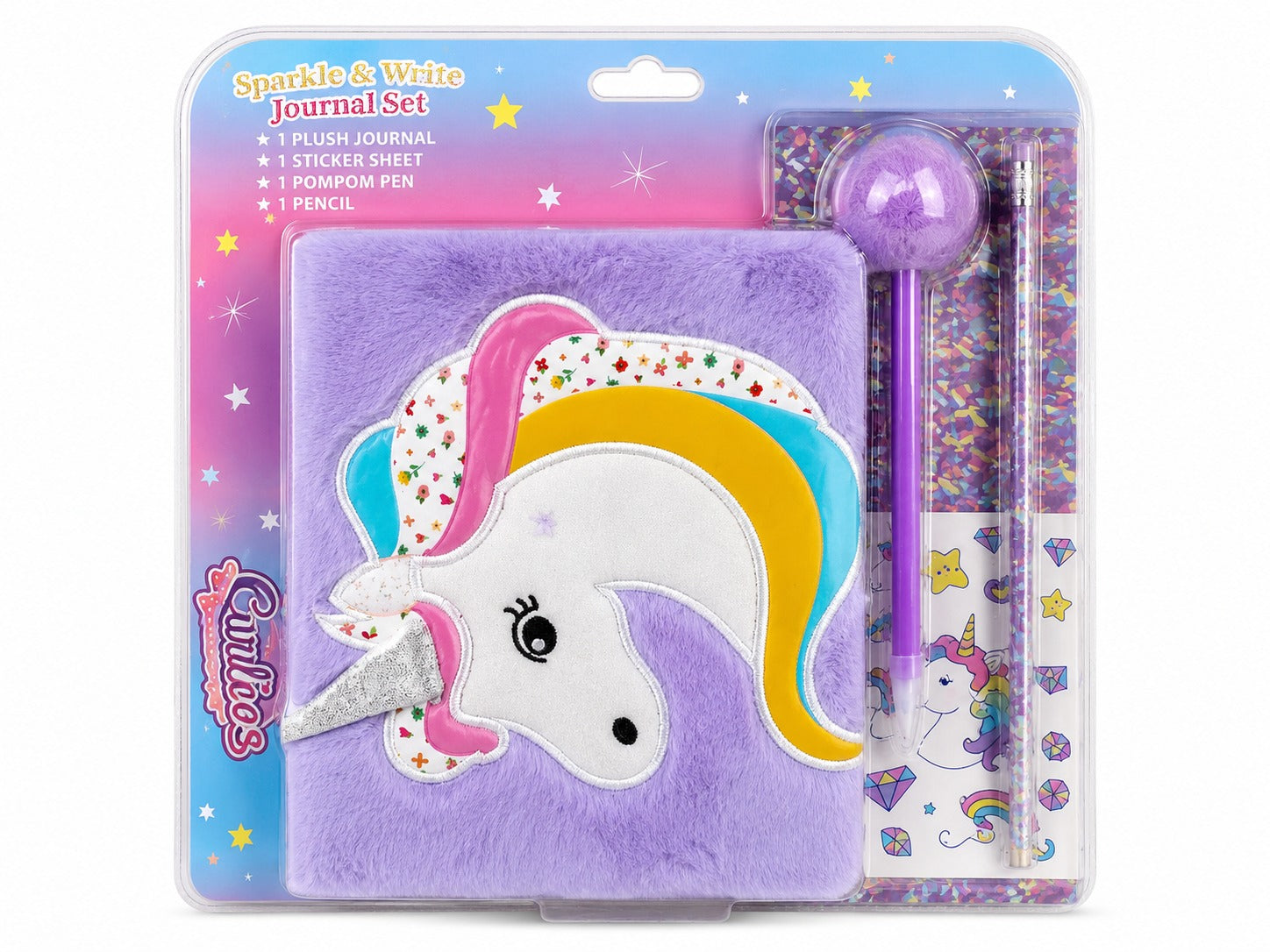 Sparkle and shine journal set with unicorn design in packaging