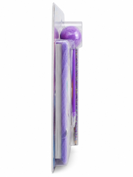 Purple massage ball in a clear packaging on a white background
