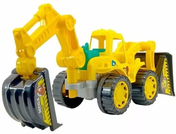 Toy construction vehicle with yellow and gray colors on a white background
