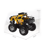 Toy monster truck with dimensions on a white background
