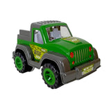 Toy jeep with green and gray color scheme on a white background