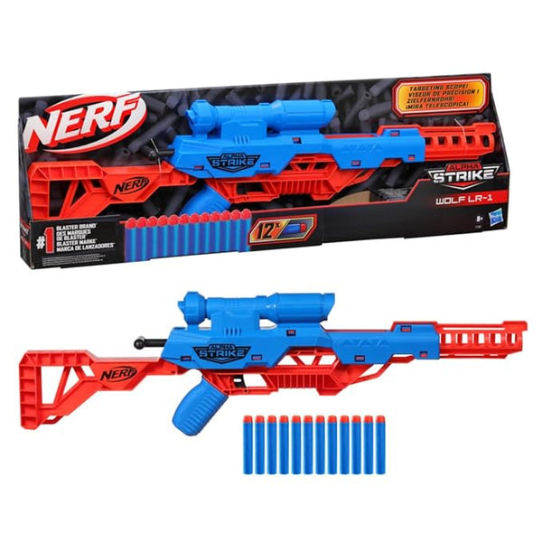 Nerf Alpha Strike Wolf LR-1 Blaster with Targeting Scope, 12 Nerf Darts, Toys for Kids Teens and Adults,