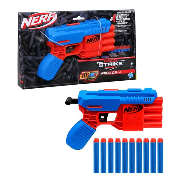 Nerf Alpha Strike Fang Qs-4 Toy Blaster, Fire 4 Darts in A Row, 10 Nerf Darts, Gift Toys for Kids Teens&Adults