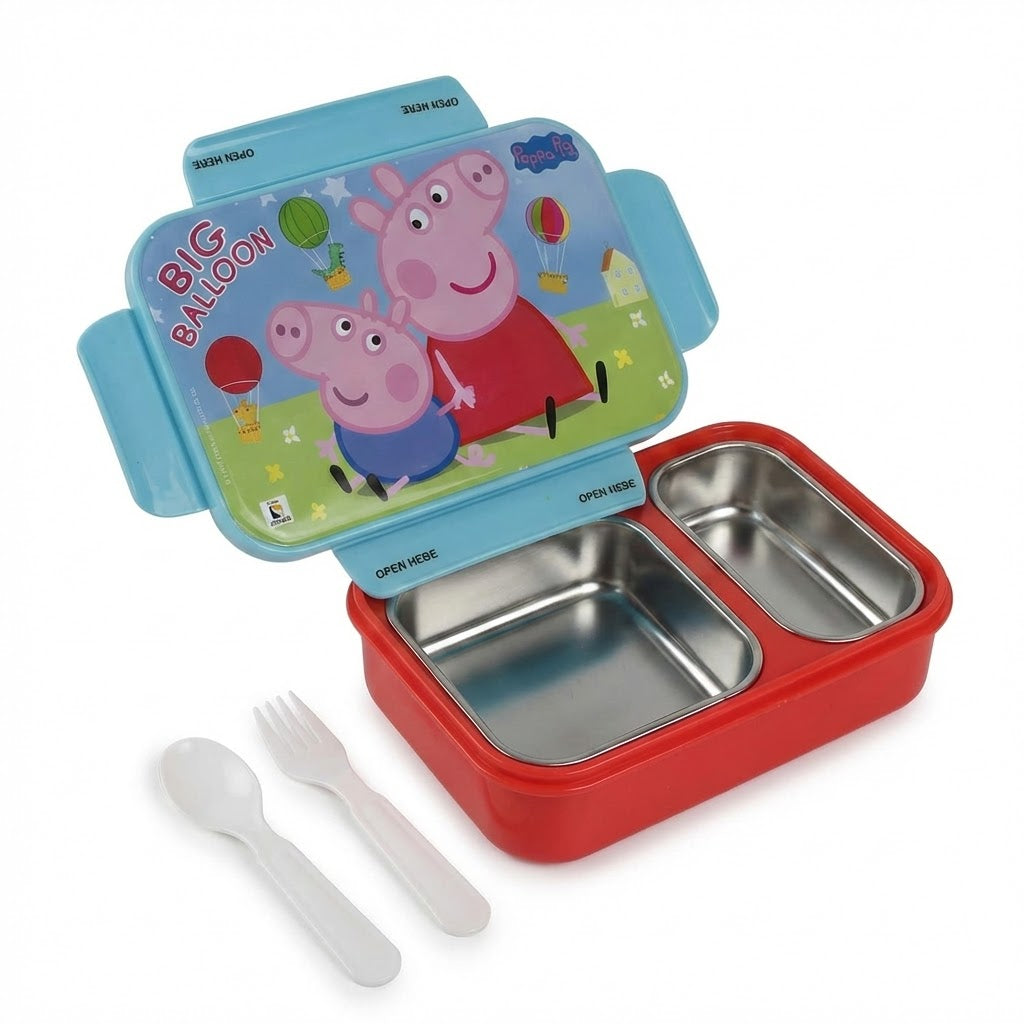 Children's lunch box with Peppa Pig design on a white background