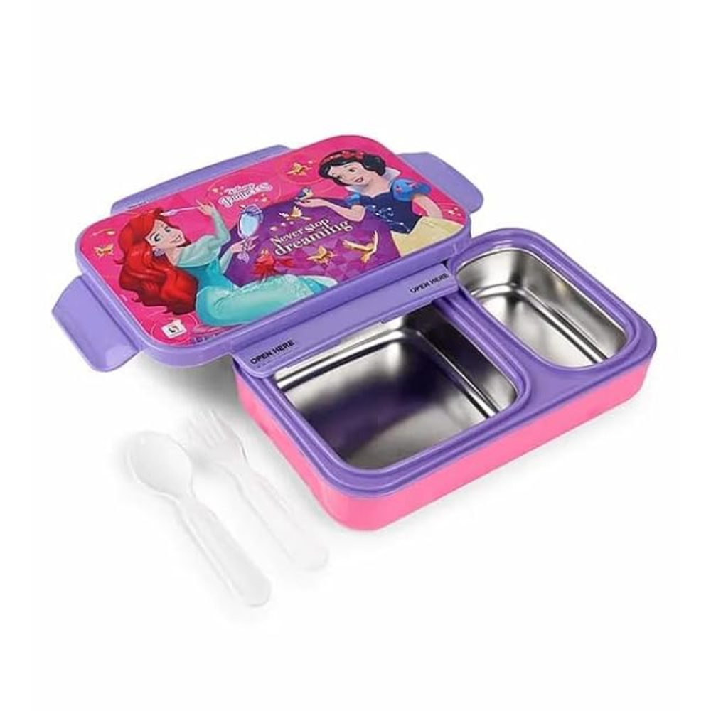 Children's lunch box with princess design on a white background
