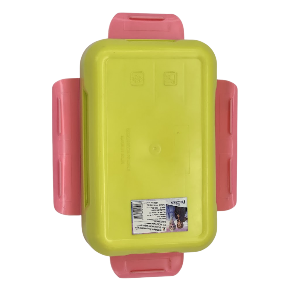 Yellow container with pink handles on a white background